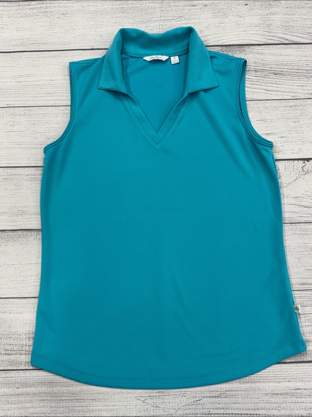Lady Hagen Teal Sleeveless V-Neck Polo Tank